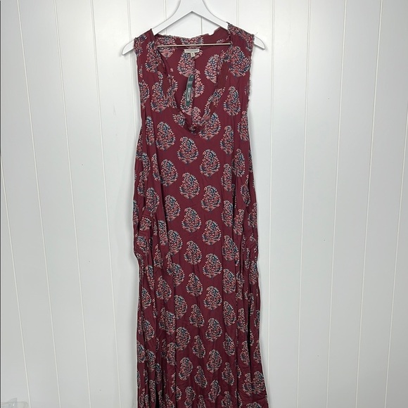 Earthbound Trading Co Womens Dress M Burgundy/Blue Maxi Paisley Print Cottage - Picture 1 of 14